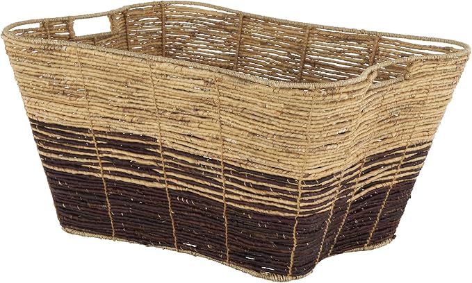 Deco 79 Seagrass Handmade Decorative and Functional Storage Basket Oversized Color Block Basket Organizer with Slot Handles, Basket for Storage 30" x 20" x 15", Brown - Image 3