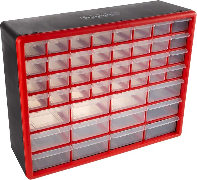 Stalwart 44 Drawer Storage Cabinet with 12 Large, 32 Small Compartments | Desktop or Wall Mount Plastic Organizer for Hardware, Small Parts Storage, or Craft Supplies by Stalwart