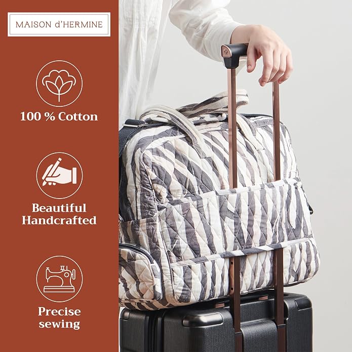 Maison d' Hermine Weekender Bags for Women Cotton Quilted Duffel Overnight Luggage Weekend Bag for Men Gym Gifts Travel | Overnight Luggage Weekend Bag for Men Gym Sports Gifts Duffle bag Business Travellers Trip Spring Summer - Image 4