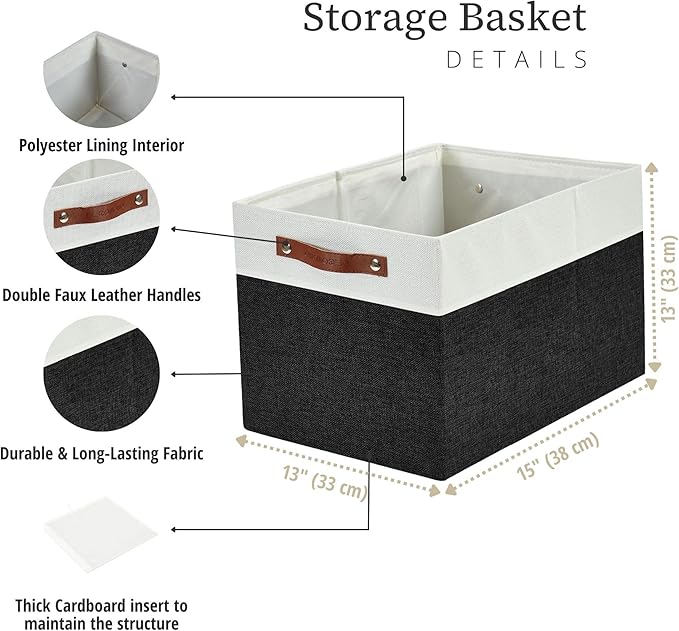 DECOMOMO Kallax Storage Cubes, Storage Baskets for Shelves 3-Pack | 13 x 15 x 13 Storage Bins, Baskets for Organizing Shelves (Black & White) - Image 4