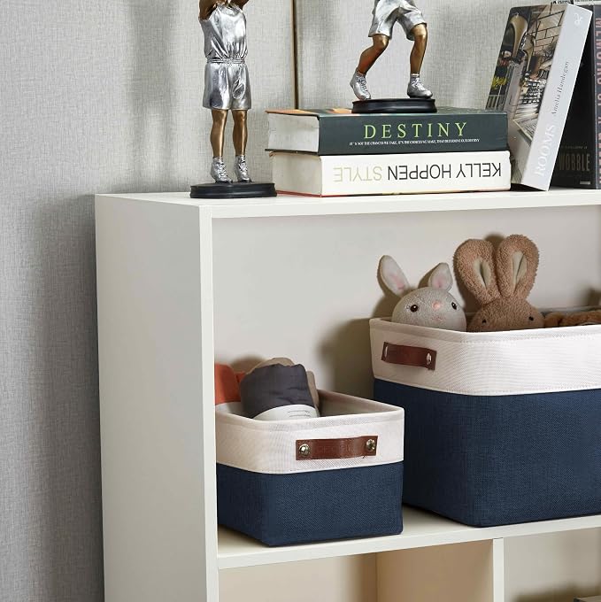 DECOMOMO Small Storage Basket, Closet Storage Bins, Baskets for Organizing Shelves (Navy Blue & White, Small - 6 Pack) - Image 9