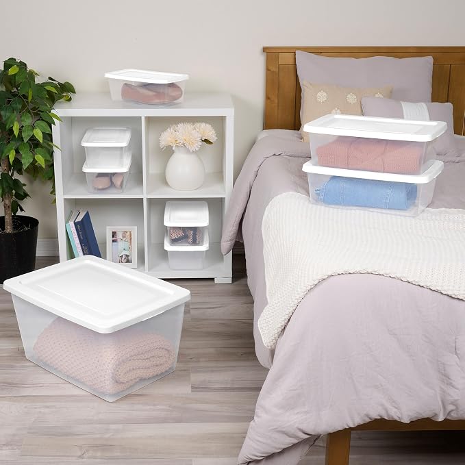 Sterilite Clear Storage Box Stackable Tote, 58 Quart, 32-Pack | Clear Plastic Container with Secure Snapping Lids for Home and Office Organization, White - Image 4