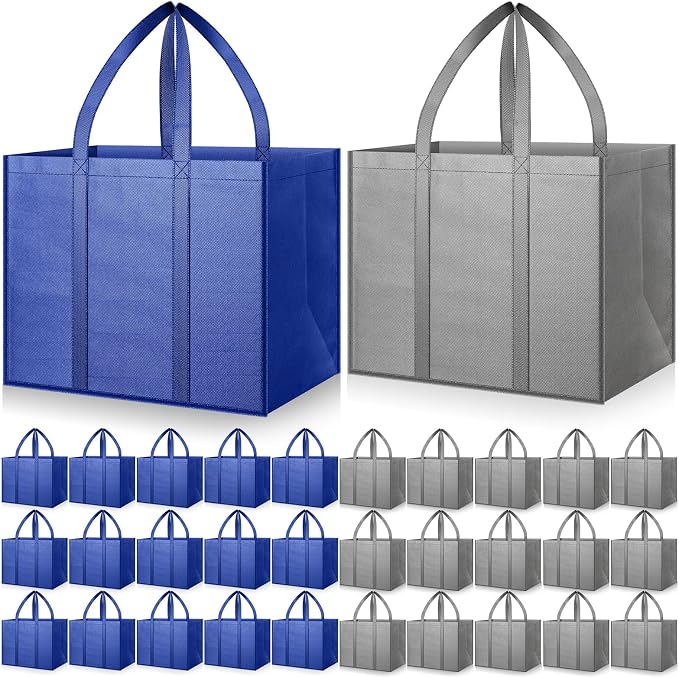 Hillban 30 Pack Large Reusable Shopping Bags Bulk | Heavy Duty Foldable Grocery Bags 16 x 13 x 10 Inch, Washable Portable Storage Totes with Reinforced Handles by Hillban