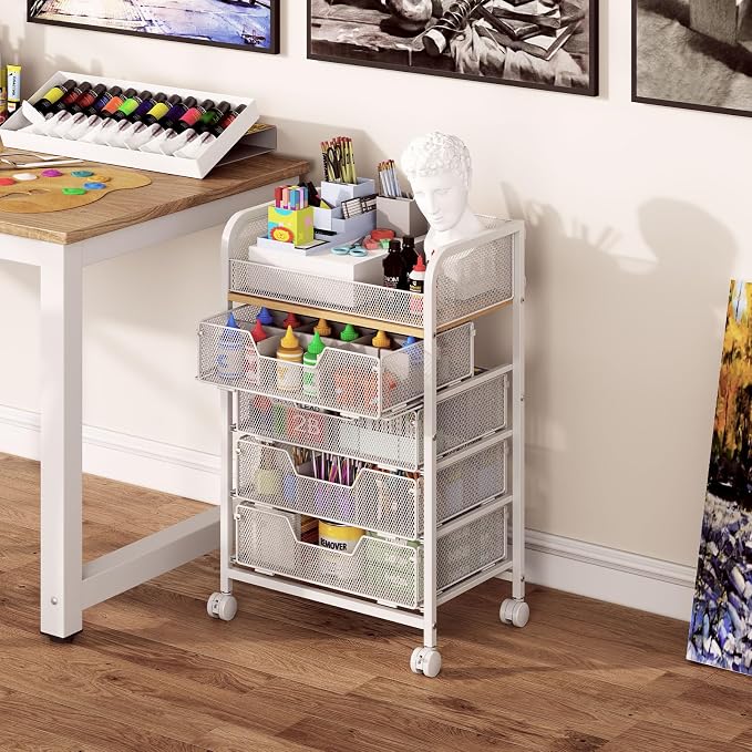 5-Tier Craft Organizer Cart with 5 Sets of DIY Dividers,Craft Organizers and Storage with Drawers,Lockable Wheels Rolling Utility Cart on Wheels,Art Supply Organizer,Ideal for Studio,Office,White - Image 6