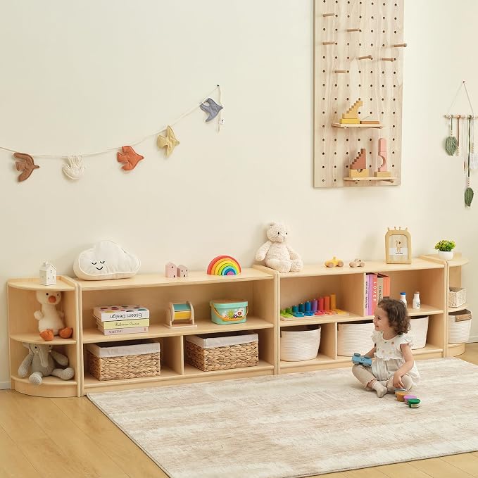 OOOK 5-Compartment Wooden Storage Cabinet, Montessori Toy Shelf Organizers | FSC Safety, Classroom Organizer and Montessori Bookshelf for Playroom, Daycare and Preschool, 44.6"W×11.7"D×23.6"H - Image 2