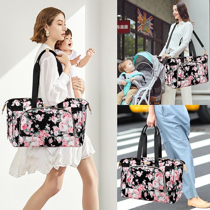 Diaper Bag Tote for Baby 7PCS, Large Mommy Bag with Portable Changing Pad | Multifunctional Hospital Bags for Labor and Delivery with Pacifier Case and Organizer Pouches,Travel Baby Bag for Boy Girl - Image 2