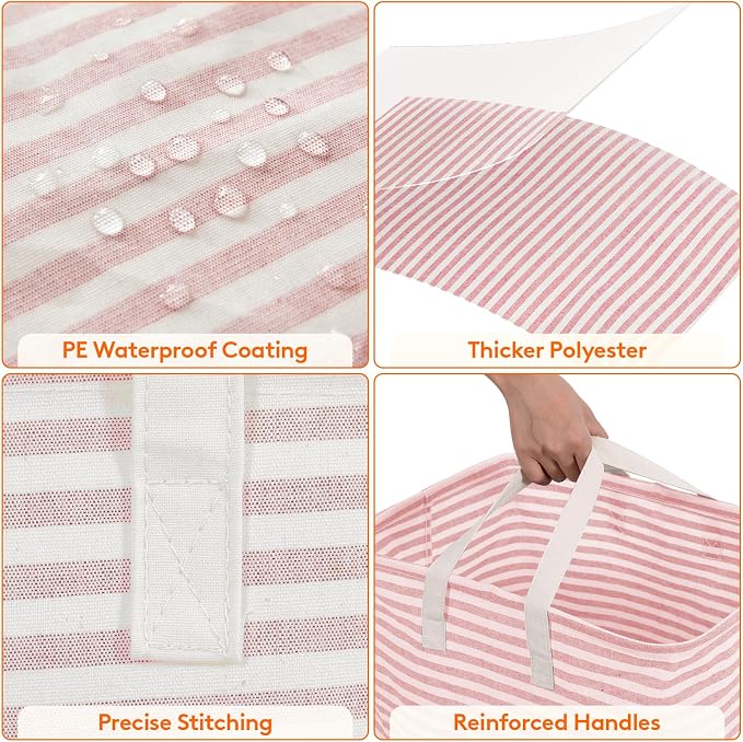 Lifewit 2 Pack Laundry Basket 80L Each, Collapsible Clothes Hamper with Reinforced Handles, Freestanding Waterproof Design for Bedroom and Laundry Room, Grey&Pink 160L Total - Image 6