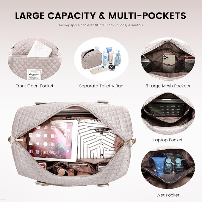 LOVEVOOK Travel Duffle Bag,Weekender Bags for Women with Shoe Compartment，Carry on Overnight Bag with Toiletry Bag,Gym Duffel Bag with Wet Pocket, Hospital Bags for Labor and Delivery - Image 3
