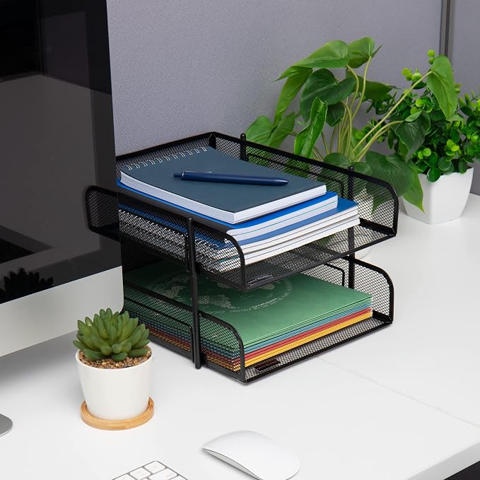 Mind Reader Paper Tray, Desk Organizer, Stackable, Storage, Office, Metal Mesh, 10.5" L x 13.25" W x 7.5" H, Black (Pack of 12) - Image 2