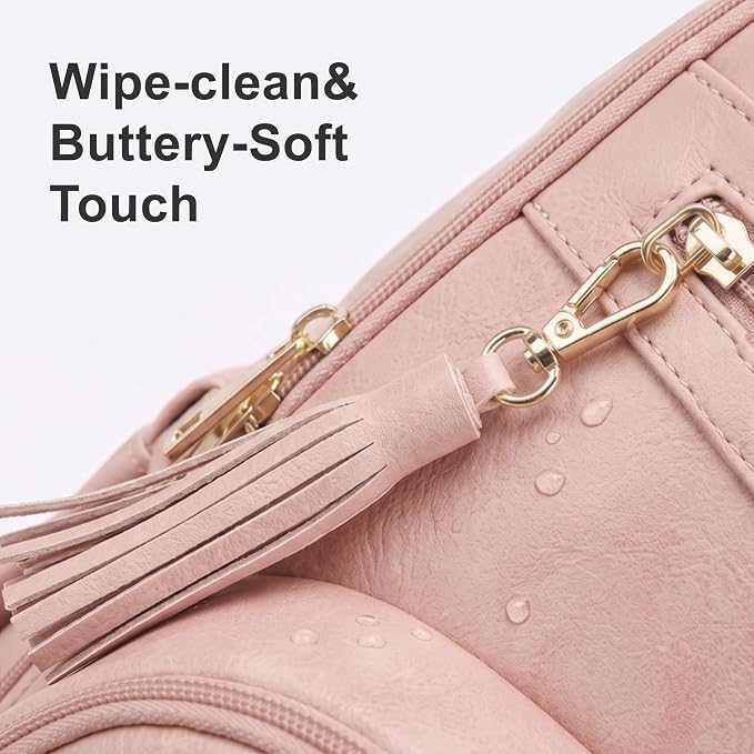 ROSEGIN Premium Vegan Leather Diaper Bag Backpack with Waterproof Changing Pad, Reinforced Zippers & Odor-Free, 20 Pockets Pro Organizer, Fits 15.6" Laptop, Stroller Straps, Baby Bag for Mom, Pink - Image 8