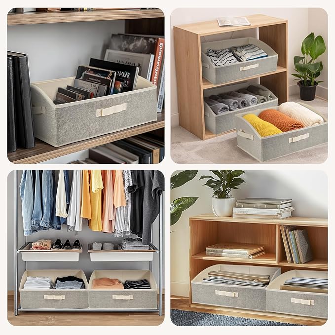 DAYARD Fabric Bins [3-Pack], Trapezoid Storage Bins with Handles, Foldable Baskets Storage Boxes for Shelves, Closet, Bookshelf, Organizer Containers, 20 x 11 x 8 inch Beige… - Image 3