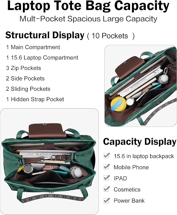 Large Laptop Tote Bag for Women Designer Leather Laptop Bag, 15.6in | Fashion Travel Backpack Purse Shoulder Handbag Fits 15.6 Laptop, Daily, Work, Business Trip, Weekend Travel, Teacher - Image 3