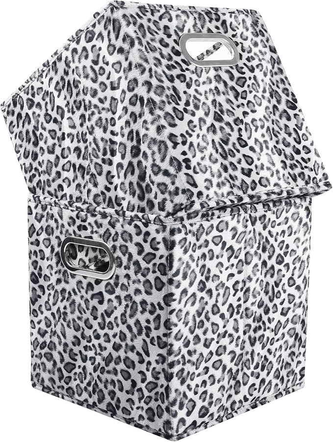 ANMINY Leopard Cheetah Print Storage Cubes Bins, Velvet, Gray, 11Inch 8PCS | Collapsible & Washable, PP Board Frame, Built-in Metal Handles, Animal Themed Fabric Cubes Baskets for Closet Shelves Decor - Image 4