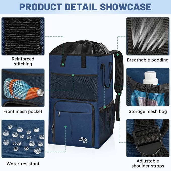 Large Laundry Backpack Bag with 3 Sizes Mesh Wash Bags Total 170L | 2 in 1 Laundry Hamper Basket with Shoulder Straps, Freestanding Laundry Bag for College Dorm, Laundromat, Apartment - Image 7
