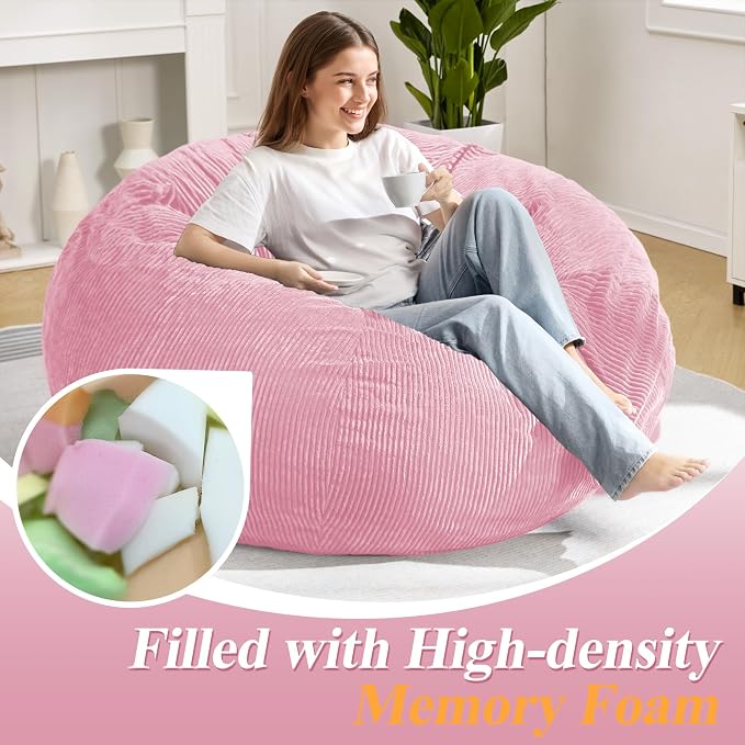 5FT Bean Bag Chair for Adults,Gaint Teardrop Beanbag with Filler | Beanbag Chair with Memory Foam Filled,Bean Bags with Handy Handle&Machine Washable Cover for Living Room,Bedroom-Light Pink - Image 4