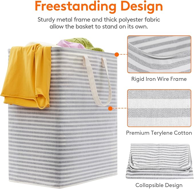 Lifewit 3 Pack Laundry Basket 100L Each, Collapsible Clothes Hamper with Reinforced Handles, Freestanding Waterproof Design for Bedroom and Laundry Room, Grey 300L Total - Image 2