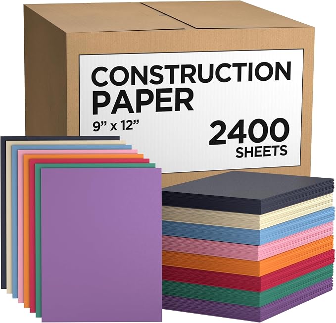 Construction Paper Bulk (2400 Sheets), 9 x 12 Construction Paper Assorted Colors for Kids, Color Art Paper, 600 Sheets Per Pack, 4 Pack (2400) by E-CLIPSUSA