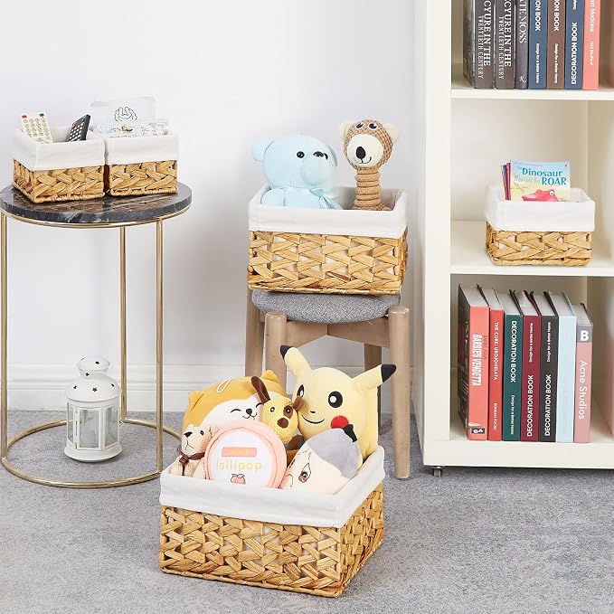 Wicker Storage Basket, 5 Pack Baskets for Organizing, Water Hyacinth Storage Baskets, Rectangular Wicker Baskets for Storage Shelves, Cube Storage Bins For Closet/Clothes/Dresser - Image 4