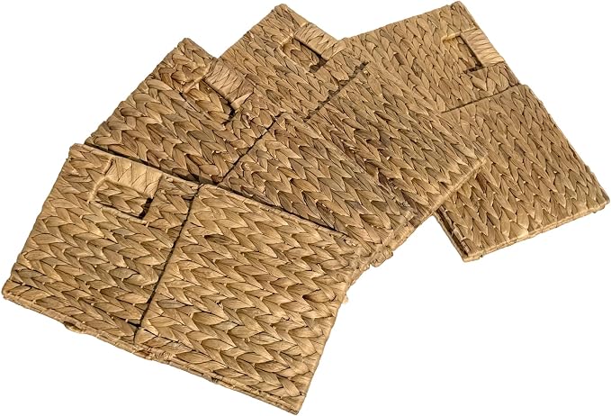 4 Decorative Hand-Woven Water Hyacinth Wicker Storage Basket, 9x9x9 - Image 9