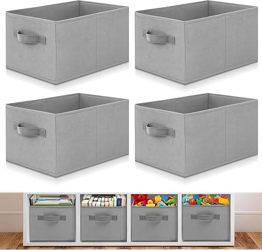 Yinder 4 Pcs Cube Storage Bin Gray 14''x10''x8'' Storage Bins for Playroom Decor Colorful Bins for Kids Foldable Baskets for Nursery Organizer Boxes Fabric Boxes by Yinder