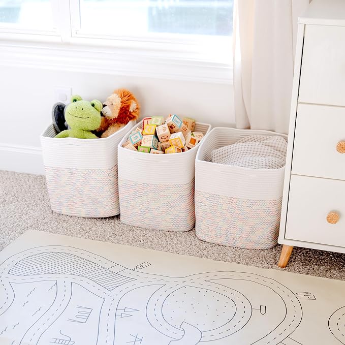 NaturalCozy 13x15x13 Kallax Storage Cubes Bins, 3 Pack | Cotton Rope Cube Storage Bin Woven Baskets for Organizing | Kallax Insert Storage Baskets for Shelves Organizer, Kids Toy, Closet Baby Nursery - Image 7