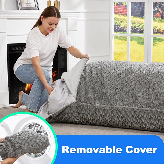 Hobestluk Adult Bean Bag Chair 3 in 1 Convertible Large Bean Bag Sofa | Chevron Plush Grey,Machine Washable,Removable Cover,Easy Convert And Install,Floor Bed,For Livingroom Bedroom - Image 7