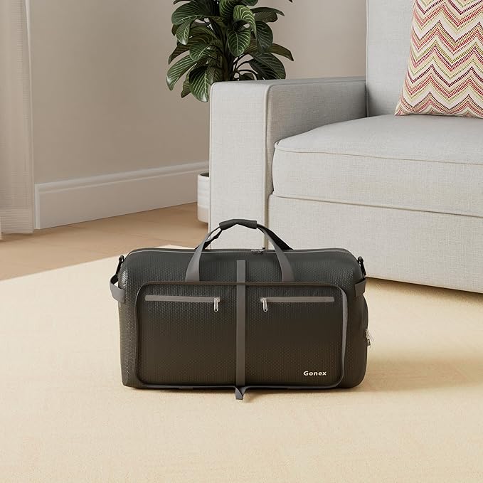 Gonex 150L Foldable Travel Duffle Bag with Shoe Compartment, Lightweight | 210D Nylon, Water-Repellent, Folds Compact, Multiple Pockets, Luggage Sleeve, Family Travel & Camping, Grey - Image 2