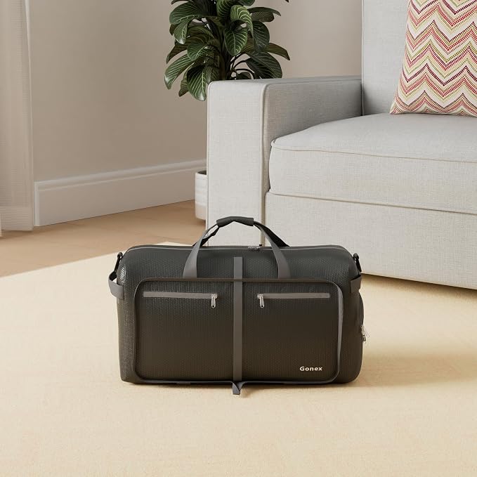 Gonex 80L Foldable Travel Duffle Bag with Shoe Compartment, Lightweight | 210D Nylon, Water-Repellent, Folds Compact, Multiple Pockets, Luggage Sleeve, Weekend Trips & Camping, Grey - Image 2