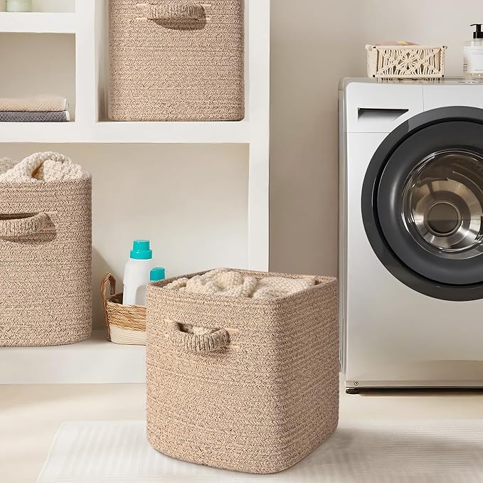 12 Inch Storage Cubes, 3 Pack Cube Storage Bins for Organizing, Cotton Rope Woven Baskets for Shelves, Bathroom, Kids Room, Closets, Baby Nursery - Image 8