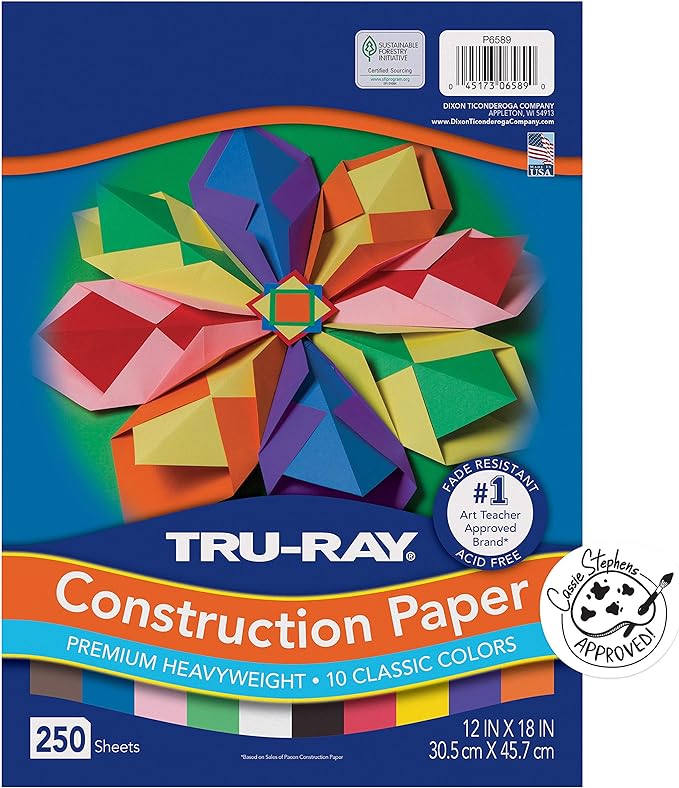 Tru-Ray® PAC6589 Construction Paper Bulk Assortment, 10 Assorted Colors, 12" x 18", 250 Sheets by Tru-Ray%C2%AE