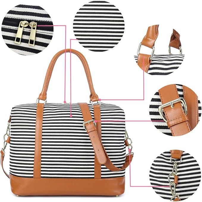 Bluboon Travel Tote Bags with Zipper Ladies Canvas Bag Weekender Overnight Bag for Women Carry on Duffel Bag Trolley Sleeve - Image 6