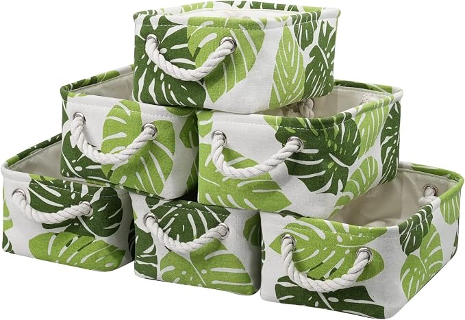 Storage Cubes, Storage Bins Baskets for Organizing 6 Pack for Organizing Toys, Clothes, Closet Baskets with Rope Handles for Nursery Home(White and Green,12"L×8"W×5"H) by TcaFmac