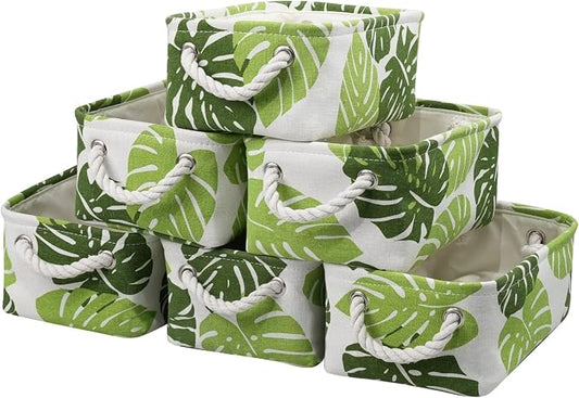 Storage Cubes, Storage Bins Baskets for Organizing 6 Pack for Organizing Toys, Clothes, Closet Baskets with Rope Handles for Nursery Home(White and Green,12"L×8"W×5"H) by TcaFmac