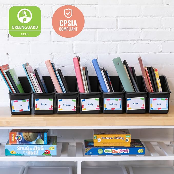 ECR4Kids Linking Plastic Storage Book Bin, Multipurpose Organization, Black, 10-Piece | Durable plastic with built-in handles, interlocking, nestable, ideal for books, magazines, and files in a classroom or office - Image 6