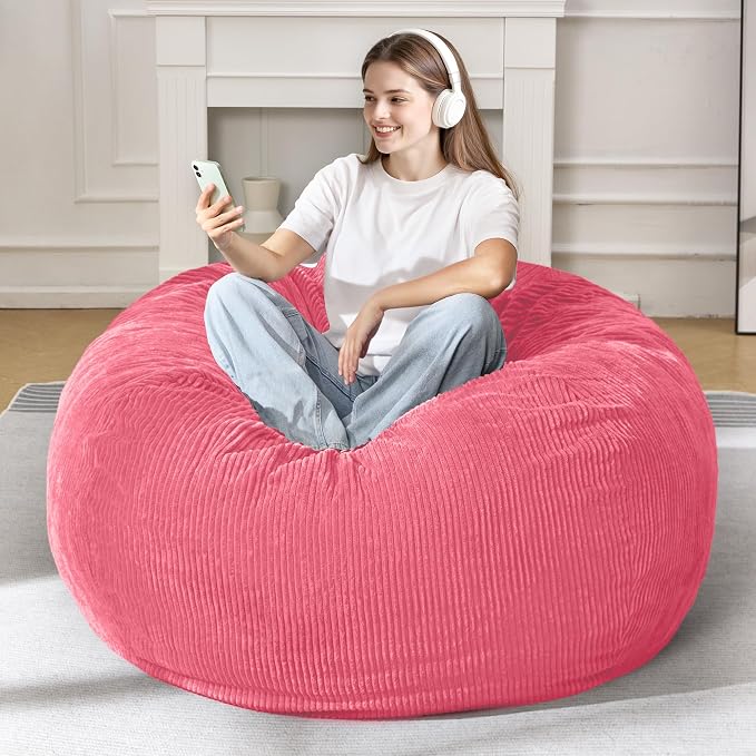 4FT Bean Bag Chair for Adults,Large Teardrop Beanbag with Filler | Beanbag Chair with Memory Foam Filled,Bean Bags with Handy Handle&Machine Washable Cover for Living Room,Bedroom-Pink - Image 3