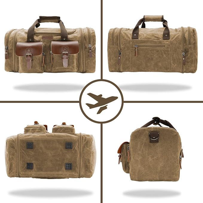 Wildroad Waxed Canvas Duffle Bag - 50L Weekender Overnight Travel Bag | Gifts for Men, Holiday Birthday Gift for Dad, Husband & Partner, Carry-on Size - Image 5