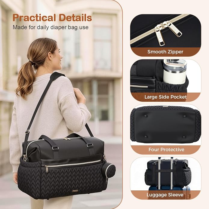 Lekesky Diaper Bag Tote, Large Diaper Bags Waterproof | Hospital Bag for Labor Delivery, Baby Bag with Pacifier Case, Travel Diaper Tote with Changing Pad, Black - Image 8