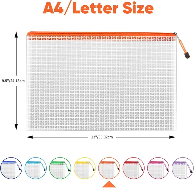 72pcs Mesh Zipper Pouch Bags,A4 Letter Size Zipper Mesh Document Pouch | Multi-use 13" x 9.5" Waterproof Mesh Bags for Board Games & Puzzles,Organizing Storage for School Office Supplies - Image 2