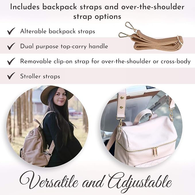 Large Diaper Bag Backpack by Luli Bebe - Designer Modern Vegan Leather Stylish Baby Backpack Diaper Bag for Mom, Multipurpose, Roomy, with Changing Pad (Latte Brown) - Image 5