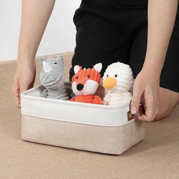 DULLEMELO Small Storage Bins, Storage Baskets for Organizing, Collapsible Rectangular Fabric Baskets for Shelves, Closets, Nursery, Home, Office, Empty Gift Baskets (6-Pack, White&Khaki) - Image 5
