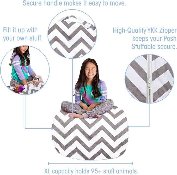 Posh Creations Kids Stuffed Animal Storage Bean Bag Chair Cover - Childrens Toy Organizer, Large-38in, Canvas Sloth and Trees - Image 3