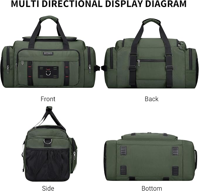 WITZMAN Duffle Bag for Men Large 49L Convertible Nylon Travel Sports Bag | With Shoe Compartment and Dry-wet Pocket, Fits 16" Laptop, Carry On, For Gym, Weekender, Overnight Trips, B719 Army Green - Image 8