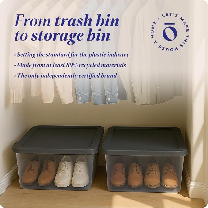 HOMZ Clear Plastic Storage Bins w/Snaplock Lids, 28 Qt, Gray, 2 Pack | Stackable Container Boxes for Bedroom, Bathroom, Garage, and Office Organization - Image 7