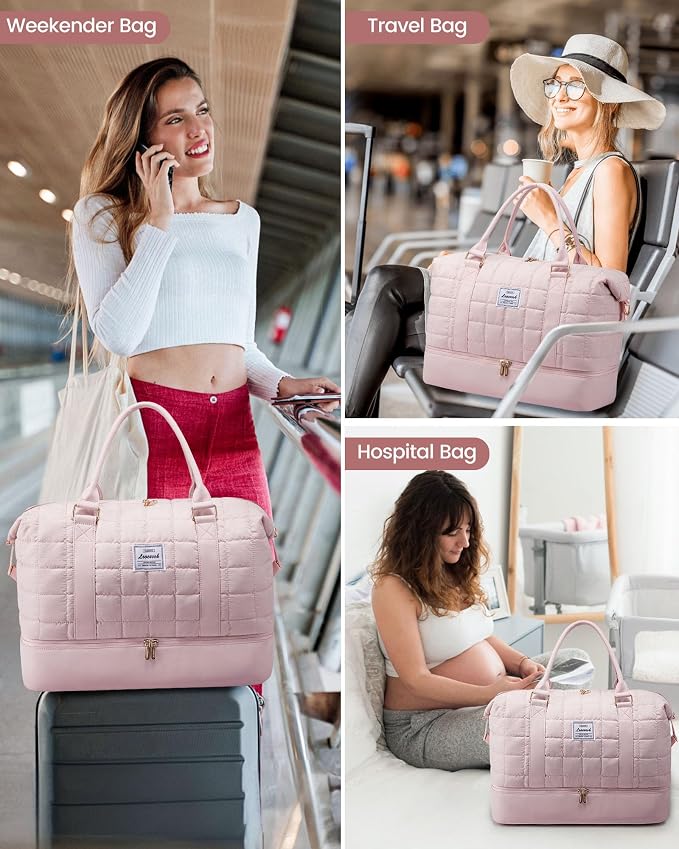 LOVEVOOK Large Duffle Bag for Travel, Puffer Weekend Bags for Women Travel Tote, Carry on Duffel Bag for Airplanes, 18 Inch Personal Item Bag Gym Bag Women, Pink - Image 7