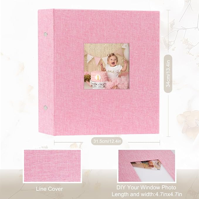 Photo Album 6x4 600 Pockets Slip in Large Capacity Album for Family Wedding Anniversary Linen Album Book Holds 600 Horizontal and Vertical 10x15cm Photos(600 Pockets, Pink) - Image 2