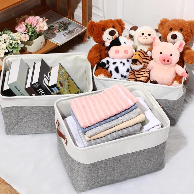 Uiifan 8 Pack 16 x 12 x 10 Inch Large Storage Baskets Collapsible Fabric Storage Cubes Bins with Handles for Shelves Closets Nursery Home Clothes Toys Organizers, Gray - Image 4