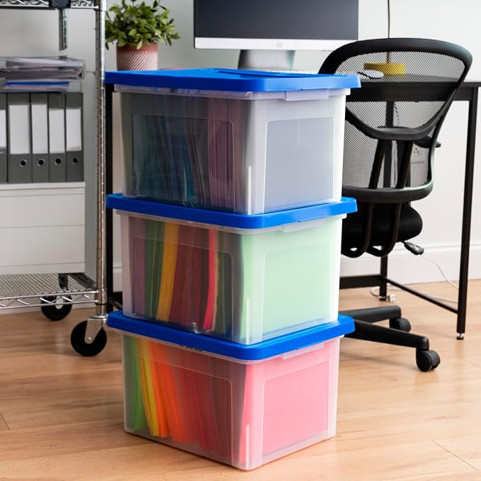 IRIS USA 3-Pack 35 Qt. Letter/Legal File Box with Lid, Clear/Blue | Organize lesson plans, classroom files and teaching materials with clear storage for teachers, schools and educators - Image 4