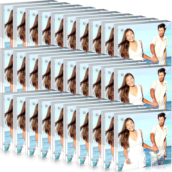 Handepo 30 Pack 4 x 4 Acrylic Picture Frames Bulk Clear Acrylic Magnetic Photo Frames 20mm Thick Double Sided Frameless Freestanding Display for Photos Cards Bedroom Living Room Home Office by Handepo