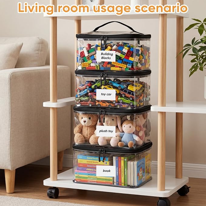 Clear Toy Storage Bags, 10-Pack PVC Organizer Bags with Labels | Reusable PVC bags with zipper, label and manual pockets for blocks, board games, puzzles, books, classrooms and travel - Image 5