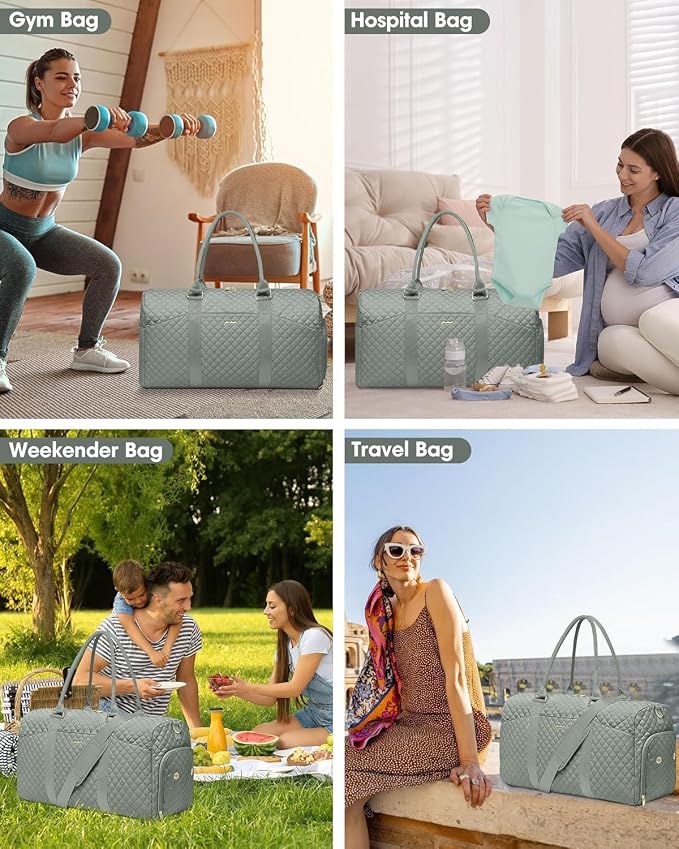 Women Weekender Travel Duffle Bag: Travel Duffel Overnight Bags with Shoe Compartment Large Carry on Tote with Toiletry Bag Weekend Traveling Yoga Gym Hospital Bag for Women with Wet Pocket Green - Image 6